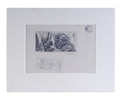 STAR WARS: A NEW HOPE (1977) - Hand-Drawn Ralph McQuarrie TIE Fighter Pilot Concept SketchA TIE fighter pilot concept sketch 
