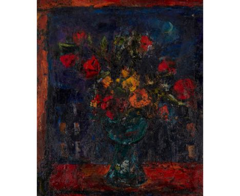 § SIR WILLIAM MACTAGGART P.R.S.A., R.A., F.R.S.E., R.S.W. (SCOTTISH 1903-1981) FLOWERS AT NIGHT Signed, oil on canvas(76cm x 