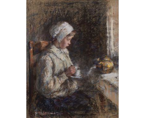 ROBERT GEMMELL HUTCHISON R.B.A., R.O.I., R.S.A., R.S.W. (SCOTTISH 1860-1936) DUTCH COFFEE Signed, pastel on buff paper(51cm x