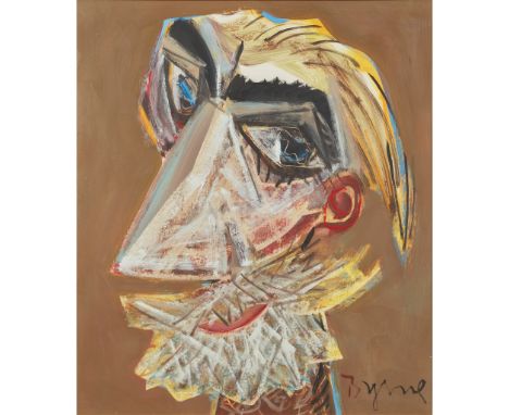 § JOHN BYRNE (SCOTTISH B.1940) SELF PORTRAIT Signed, oil on board(68cm x 58cm (26.75in x 22.75in))