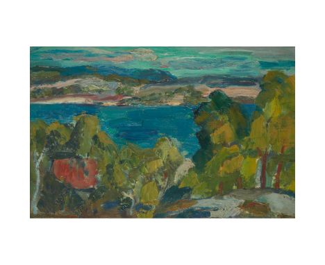 § SIR WILLIAM MACTAGGART P.R.S.A., R.A., F.R.S.E., R.S.W. (SCOTTISH 1903-1981) NORWEGIAN FJORD Signed and dated '54, oil on b