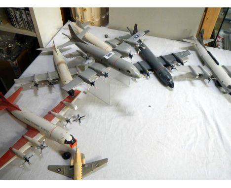 A selection of assembled plastic model aircraft from kits