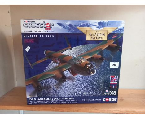 A boxed new Avro Lancaster MK111 special, scale 1:72, Corgi model exchange members Ltd