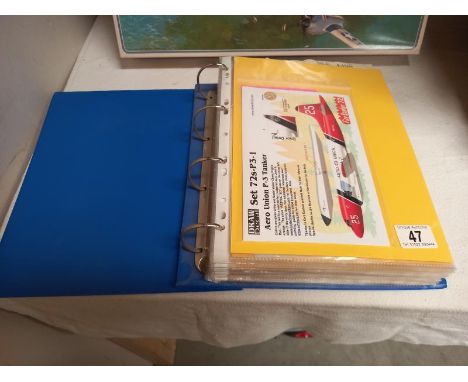 A folder of model plane instructions and identification stickers etc.Approximately 40 decal sheets and 30 information sheets.
