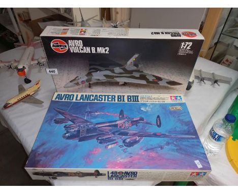 A TAmiya and Airfix Avro Lancaster and Vulcan aircraft model kits