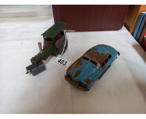 A Triang minic stream roller and unnamed tinplate American car