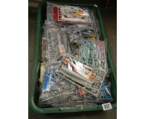 A large box of plastic aircraft model kits. No boxes or instructions and unchecked for completeness