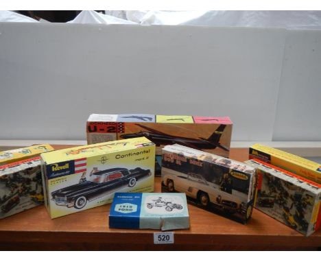 A selection of vintage plastic model kits including Revell continental monogram corvette etc, looks complete but unchecked.