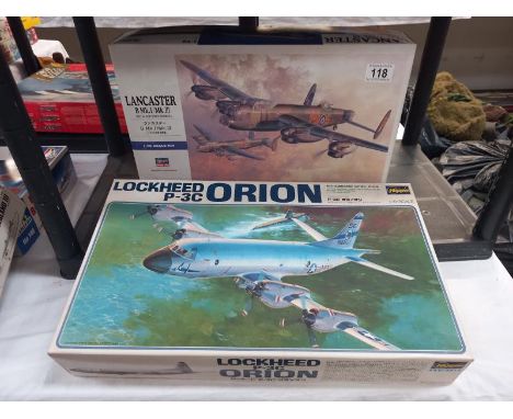 A boxed Lancaster E23 by Hasegawa, scale 1:72 and a Lockheed P-3C orion K15. Bags are sealed