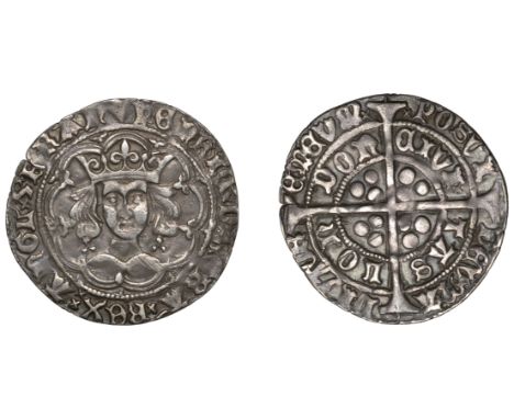 Henry VI (First reign, 1422-1461), Trefoil issue, Class B, Groat, London, mm. cross IIIb on obv. only, leaf on breast, trefoi