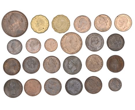 George III to George VI, Threepences (2), both 1946, Penny, Halfpenny, Farthings (16), Half-Farthings (2), and Third-Farthing