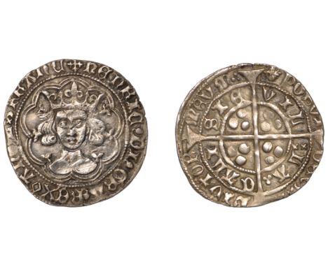 Henry VI (First reign, 1422-1461), Pinecone-Mascle/Leaf-Trefoil mule, Groat, Calais, mm. cross IIIb, pinecone after henric, d