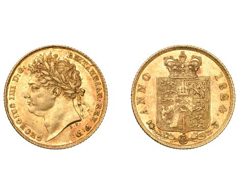 George IV (1820-1830), Half-Sovereign, 1824 (M 405; S 3803). Nearly extremely fine, light hairlines over bright fields £500-£