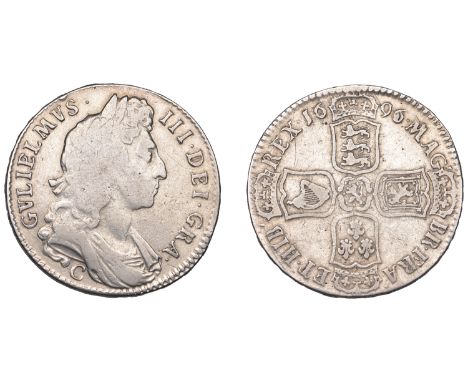 William III (1694-1702), Halfcrown, 1696c, large shields, large early harp, edge octavo (ESC 1065; S 3483). Sometime cleaned,