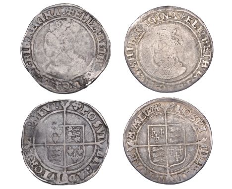 Elizabeth I, Shillings (2), First issue, mm. lis, bust 2B, 5.85g/12h; Second issue, mm. cross crosslet, bust 3B, 5.44g/10h (N