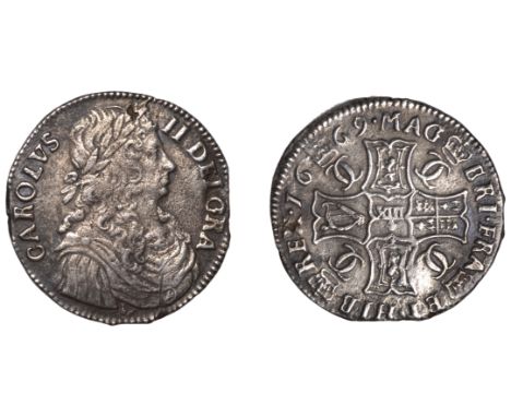Charles II (1649-1685), First coinage, Merk, 1669, type II, thistle below bust, pellet after dei, 5.89g/3h (Murray 16; SCBI 3