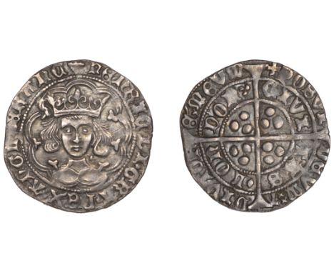 Henry VI (First reign, 1422-1461), Leaf-Trefoil issue, Class B, Groat, London, mm. crosses IIIb/V, no leaf on breast, leaf af