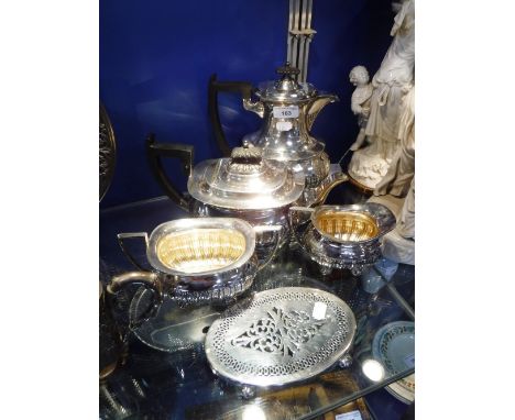 A FOUR PIECE PLATED TEASET and similar teapot stand