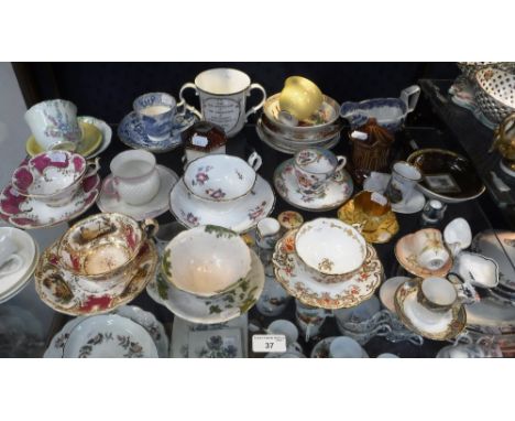 A COLLECTION OF 19TH CENTURY AND LATER CUPS AND SAUCERS and other items including a miniature Royal Worcester lidded pot