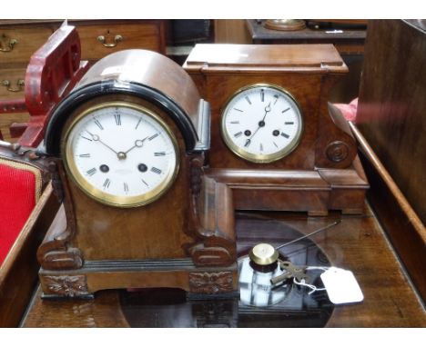 A VICTORIAN WALNUT CASED MANTEL CLOCK, inscribed on the white enamel dial, 'Aubert & Co 252 Regent Street London' and another