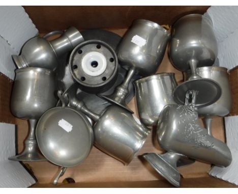 A COLLECTION OF PEWTER including an inkwell 