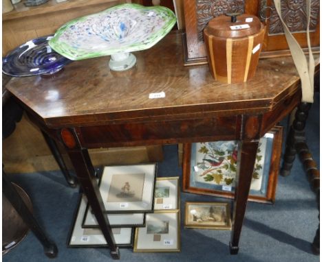 A GEORGE III MAHOGANY FOLD-OVER TOP CARD TABLE with canted corners, 36" wide
