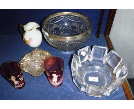 AN ORREFORS MODERNIST FRUIT BOWL and two 'Mary Gregory' style glasses and other glassware