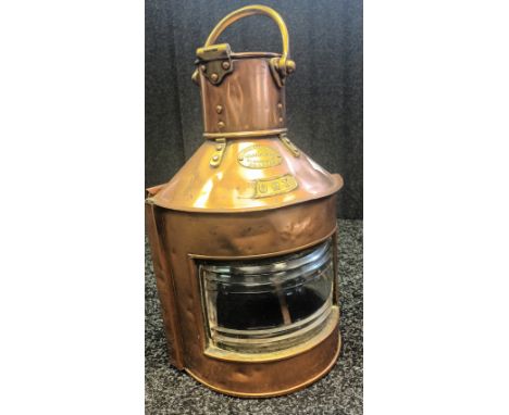 Antique Bow Port copper ship lantern manufactured by Telford, Grier &amp; Mackay, Glasgow. 