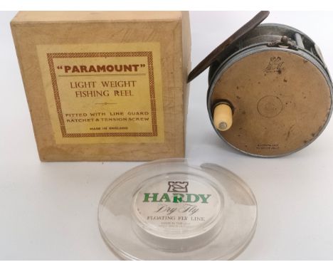 A Hardy brother's 'Perfect fly reel' with a Paramount box & Hardy's dry floating advertising item 
