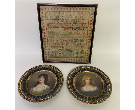 A Victorian sample by Dr Mcleod along with 2 Austrian 1900s lady portrait cabinet plates by de pose turn wien 