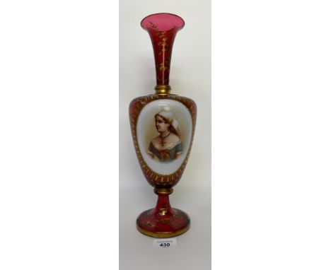 A 19th century Bohemian Cranberry Glass Portrait Vase Possibly by Mozar [38cm] 
