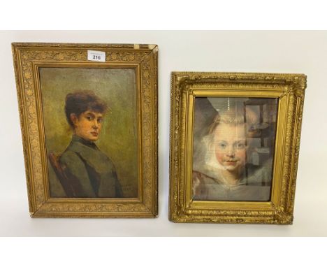 A Victorian oil painting of a lady signed M Cameron dated 1890 on a Windsor &amp; newton canvas set in a gilt frame along wit