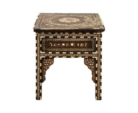 An Hoshiarpur bone inlaid hardwood occasional table, Northern India, 19th century. Decorated with scrolling leafy tendrils, w