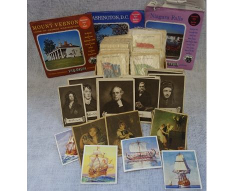 A COLLECTION OF SILK CIGARETTE CARDS depicting flags and three Vintage American 'View-Master' reels