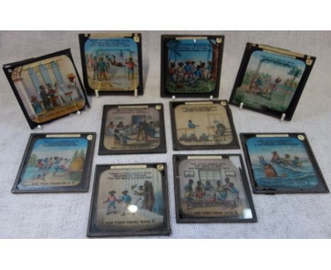 A SET OF EARLY 20TH CENTURY MAGIC LANTERN SLIDES, 'Ten little N....r. boys'