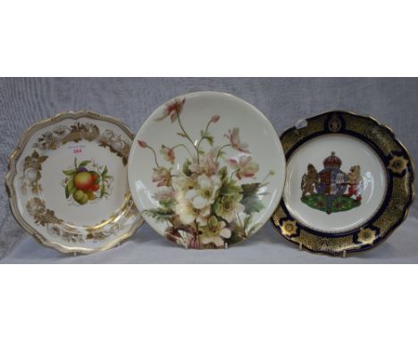 A SPODE CABINET PLATE, painted with fruit, a Spode Queen Mother plate and a Victorian hand painted plate (3)