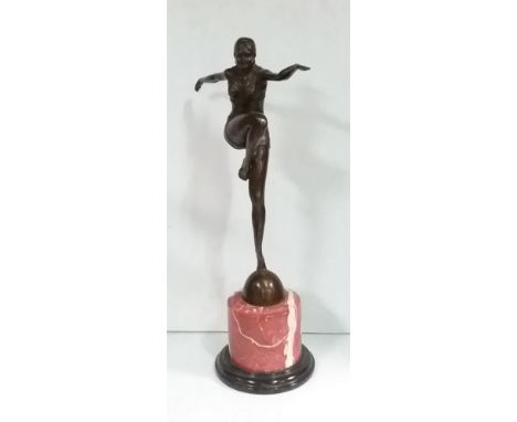 Art Deco Style Bronze Figure of a Lady on Marble Base