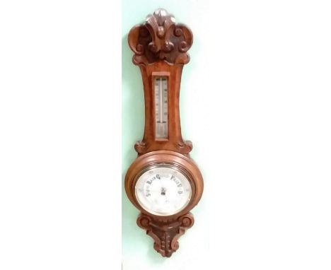 Vict. Carved Oak Aneroid Barometer