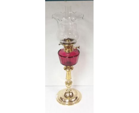 Stunning Vict. Brass Cranberry Oil Lamp