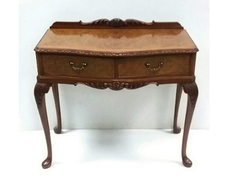 Edw. Style Burr Walnut Serpentine 2 Drawer Console Table