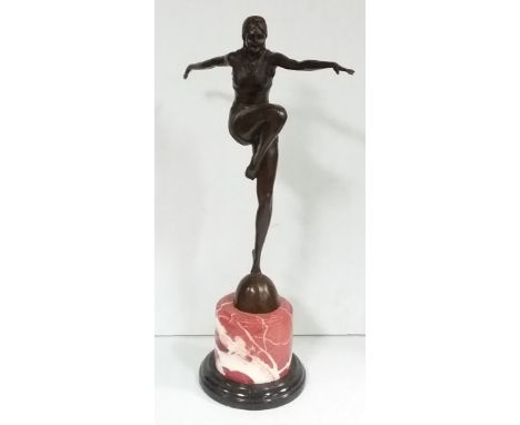 Art Deco Style  Bronze Figure of a Lady on Marble Base