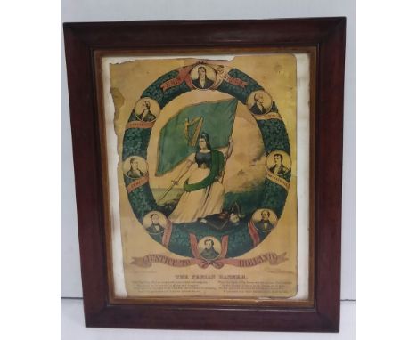 Vict. Rosewood Framed Irish Print ' The Fenian Banner'