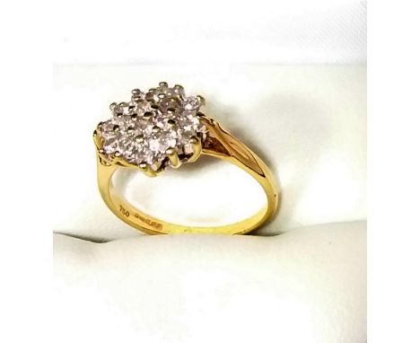 18 CT Gold & Diamond Cluster Ring Size L and a half. , 0.5 carat