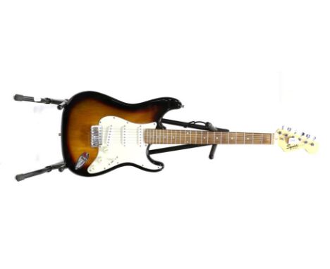 Fender Squier Strat (China) no.CAE0050281242, sunburst finish, together with Blackstar ID Core Stereo 20 practice amplifier a