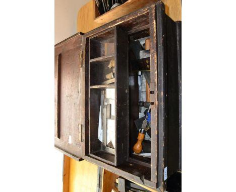 Woodworking Chest containing various tools including tenon saws. set squares and others