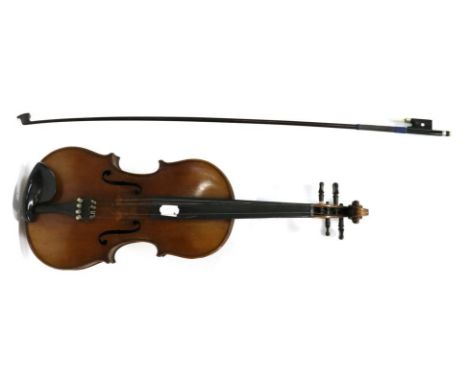 Violin 14 1/4'' two piece back, no label, makers mark stamped under button (cased with bow)