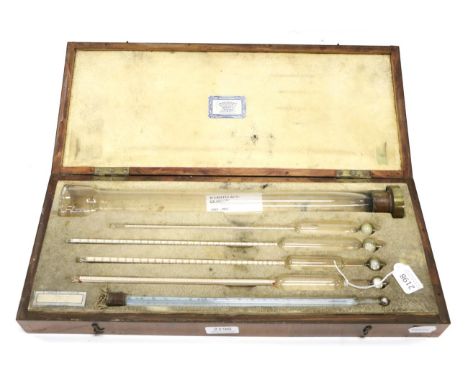 R Griffin &amp; Co. (Glasgow) Hydrometer Set consisting of test jar with brass base, four Mercury hydrometers and a Mercury t