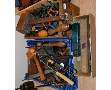Various Woodworking Tools a mixed lot including a mallet, callipers, screw drivers, hand drills, files and others