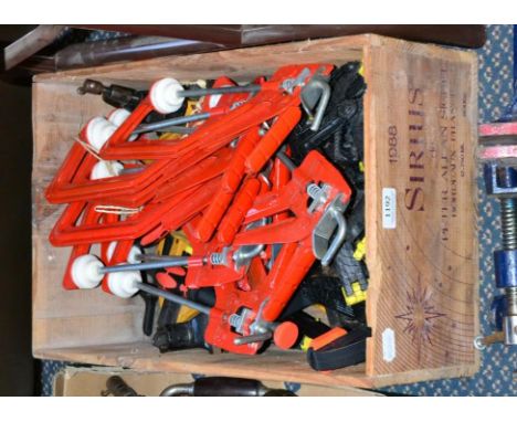 Various Woodworking Tools including assorted G-Clamps various sizes 