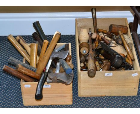 Various Woodworking Tools including hammers, bradawls, axes and others